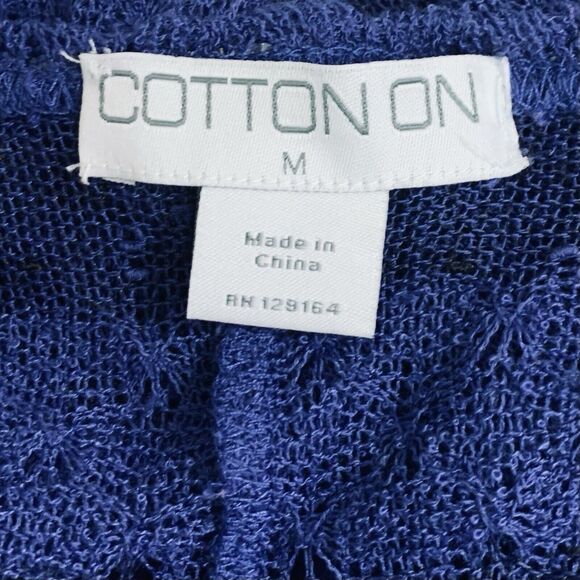 Cotton On Top Shirt Women's Medium Blue Textured Knit Striped Sheer Popover - Picture 5 of 8